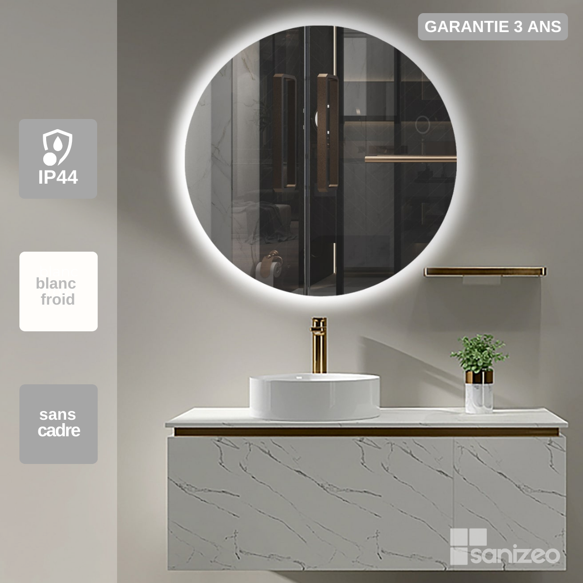 ChillCruiser Specchio Da Bagno Rotondo A LED 600 Mm | Luce Integrata, Design Moderno Per Parete, Illuminazione Per Toeletta - 3