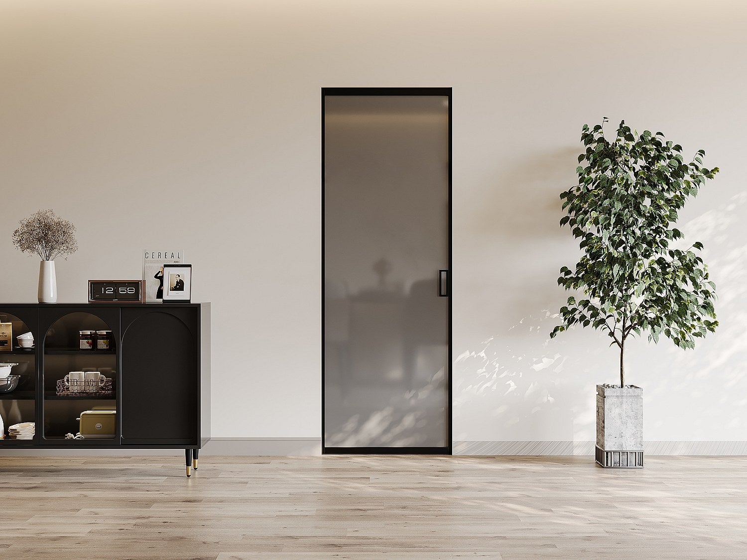 Drzwi przesuwne chowane w ścianie - aluminium i dymione szkło hartowane - wys. 205 x szer. 93 cm - LINCI II