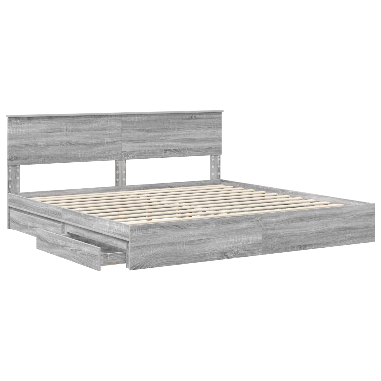 Lit avec rangement, panneau de bois, gris, pour la chambre, 200 × 200 cm - 5