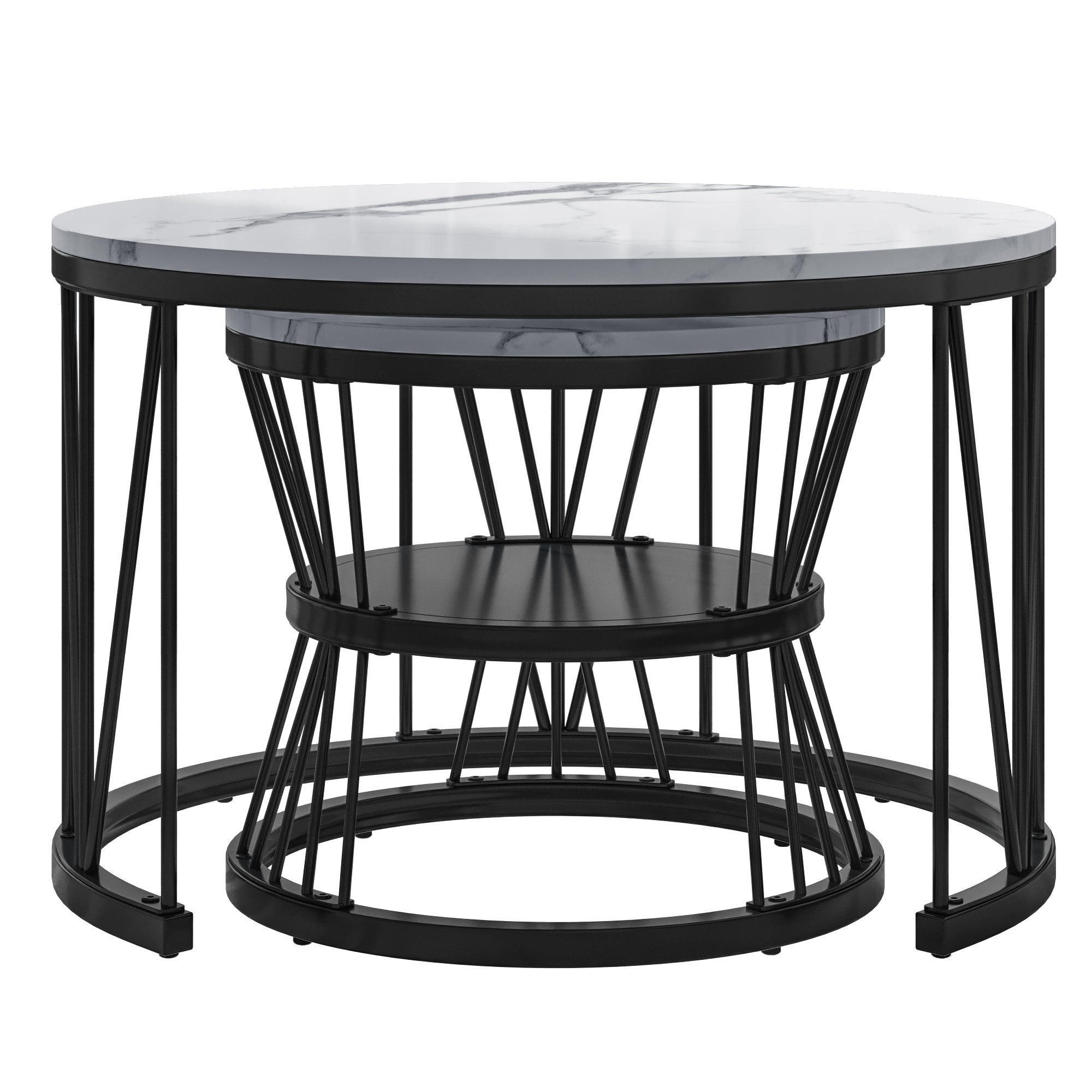 Ensemble de 2 Tables Basses Rondes, Tables Gigognes de Salon Modernes avec Pieds en Métal Doré, Noir et Blanc(70 x 45cm) - 8