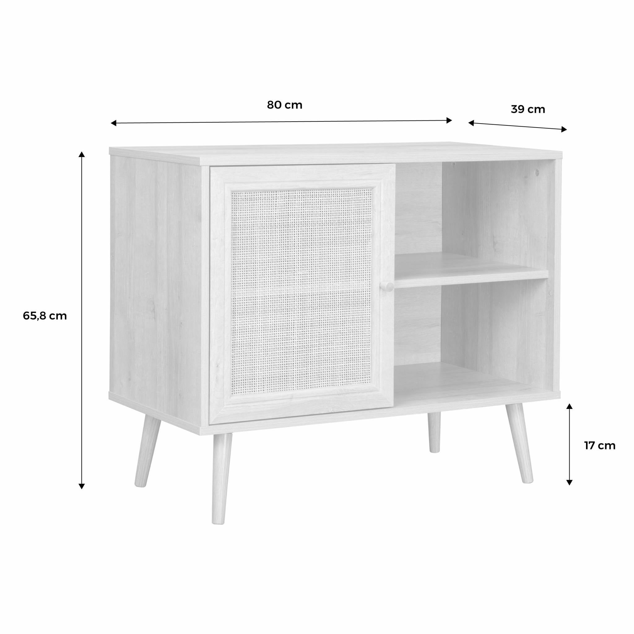 Credenza in cannage, 1 anta, 80cm, Marrone naturale - 7