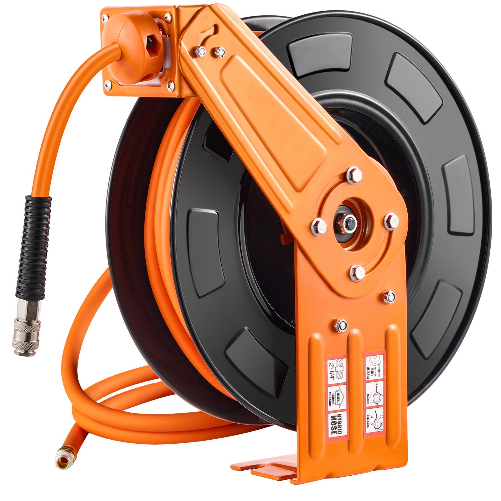 Enrouleur Rétractable Pour Tuyau D'air Comprimé 50 Pieds (15m) - Tuyau PU 3/8 Pouces, Connexion Mâle, Marque Dynamic Power - Neuf
