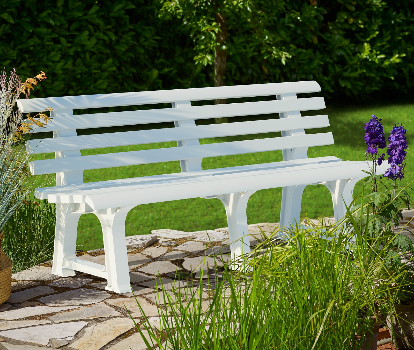 Casaria Banc de Jardin Orchidea blanc 3 places banc d'extérieur en plastique banquette 145x49x74 cm Jardin terrasse parc - 2