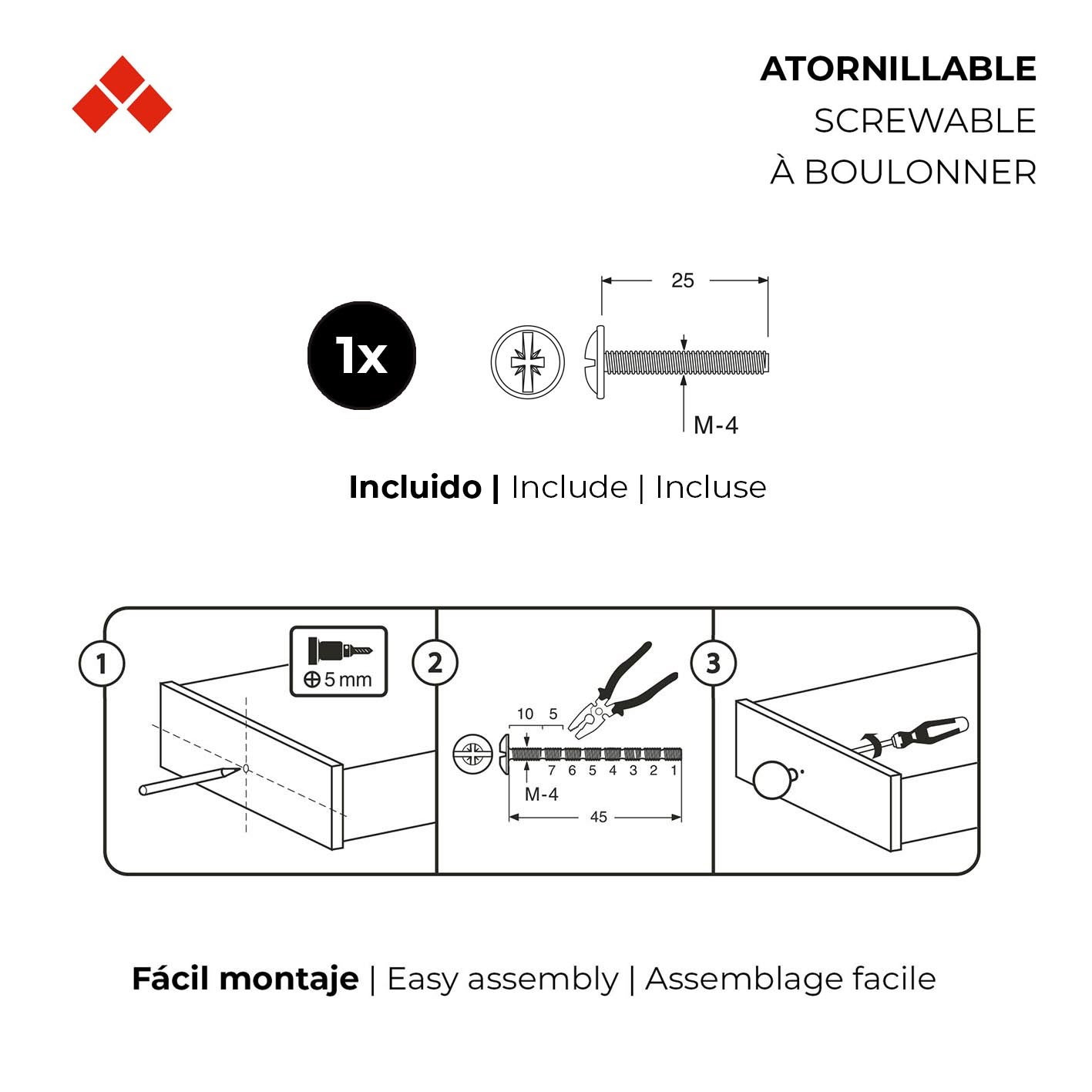 Bouton de meuble | Style classique | En porcelaine | Version blanche | Dimensions 30*30*2m extra fort | Système de fixation vissé | Comprend des vis - 5