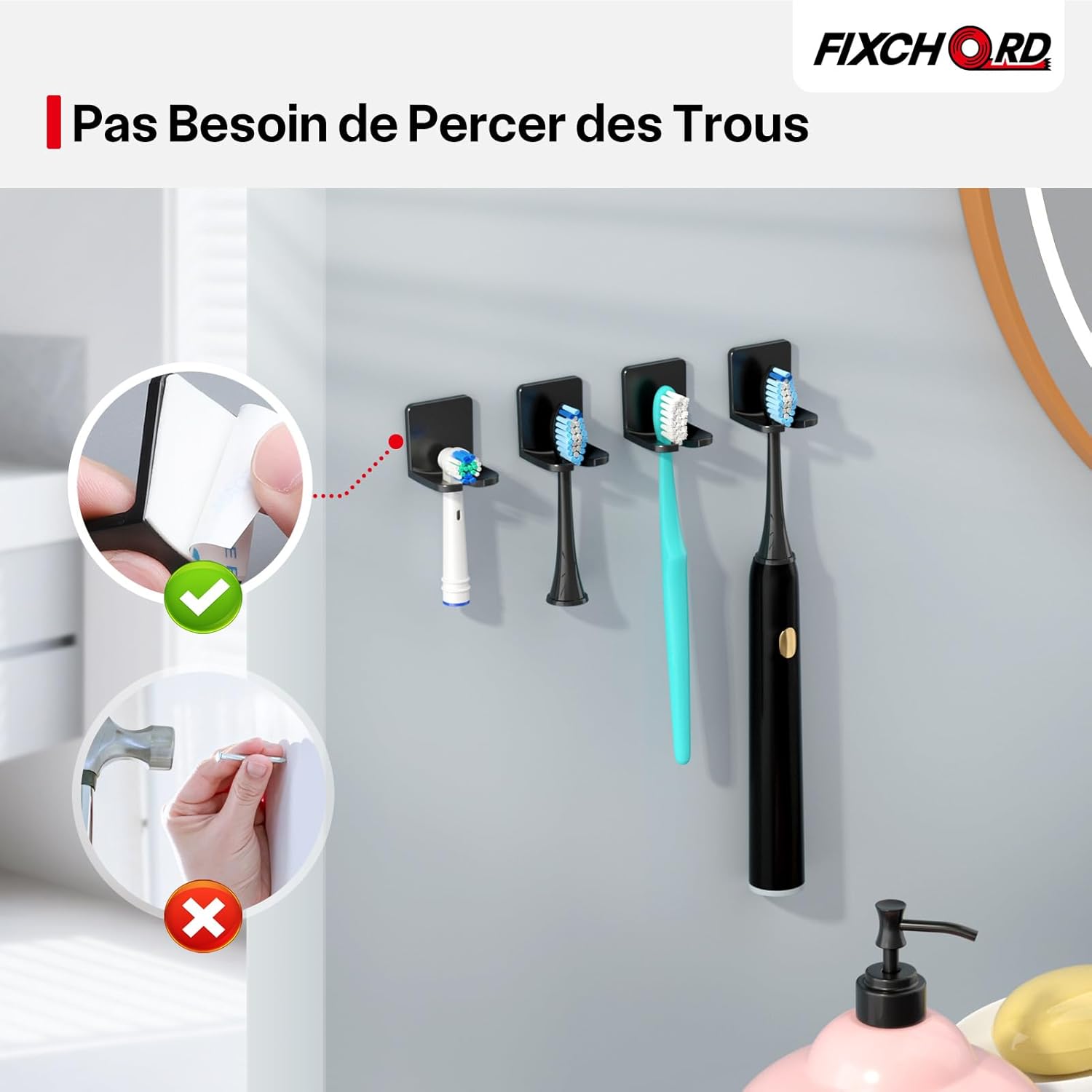 Ensemble de quatre supports noirs pour brosses à dents électriques, support de rangement pour têtes de brosses à dents spécialement conçu pour la sall - 4