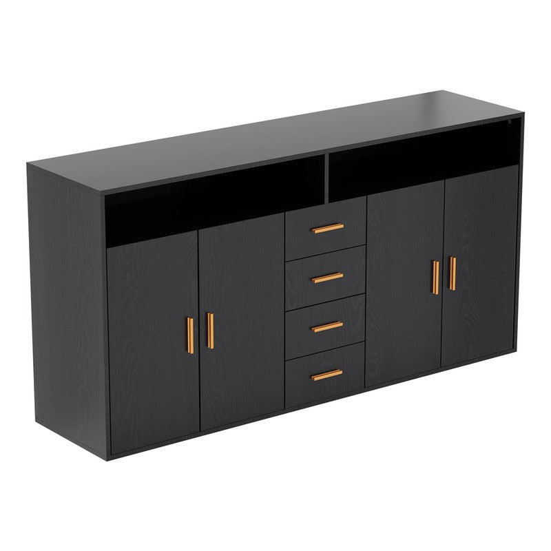 HOMAVO Buffet Moderne avec 4 Tiroirs, 2 Portes et 2 Compartiments Ouverts – Meuble de Rangement - 2