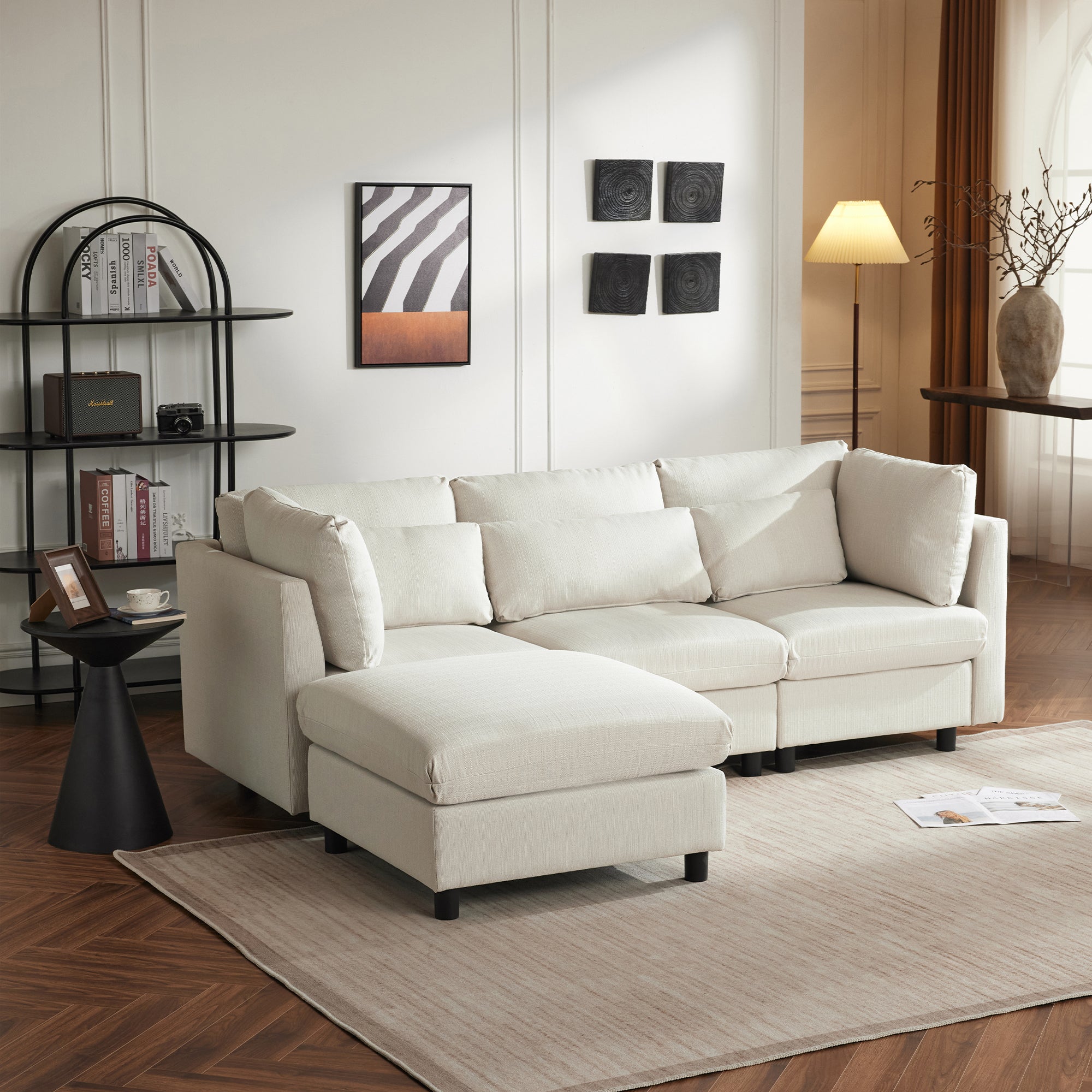 Canapé 3 places - canapé d'angle L avec pouf, mobilier rembourré, adapté pour salon - 3