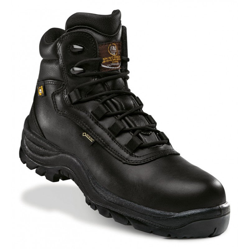 Botas de seguridad en piel flor negra hidrofugada SB+SRC+E+WRU+P+