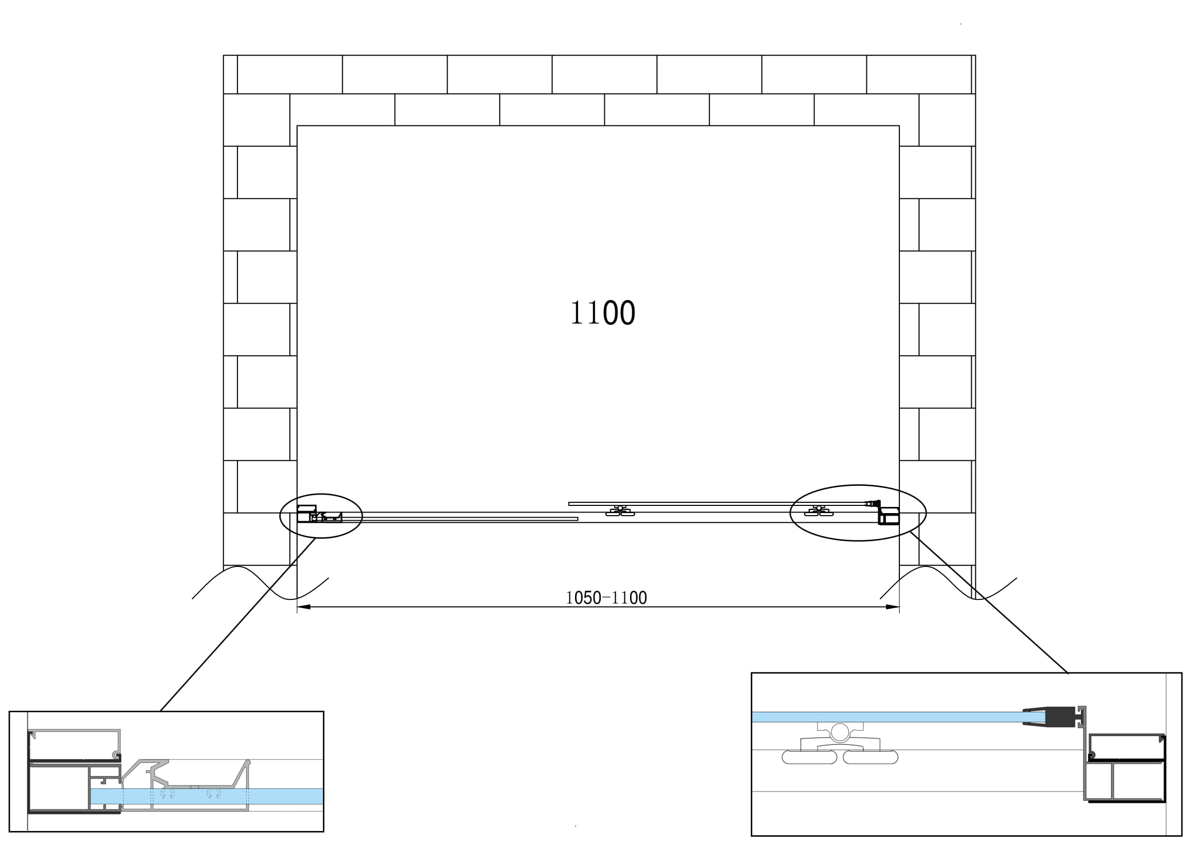 Porte de douche de 6 mm pour installation en niche H.190 avec overture coulissante – 105-110 cm - 9