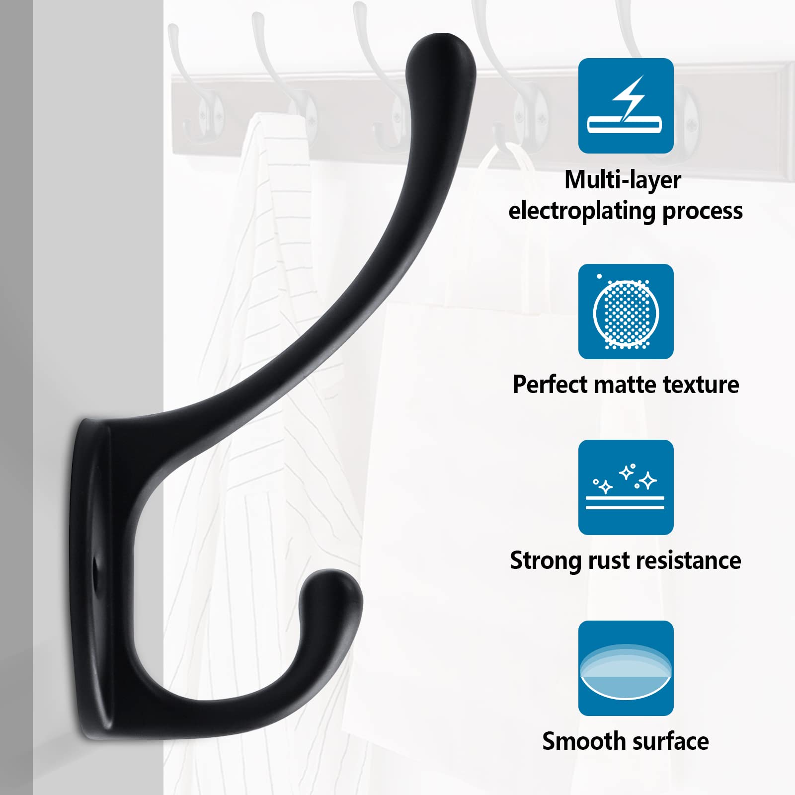 12 Pièces Patère Murale, Rétro Crochet Porte Manteau Métal, Vintage Noir Crochets Mural Muraux Double Manteaux Patères Coat Hooks pour Salle de Bain - 5