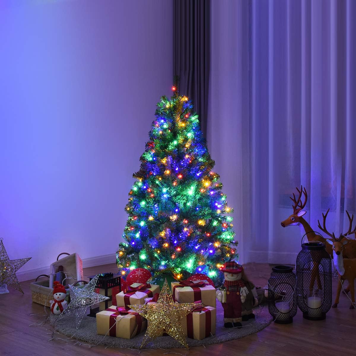 180 CM Sapin de Noël Artificiel Lumineux 350 LED Multicolore, 11 Modes d'Eclairage, 1000 Branches en PVC Ignifugé, Pied en Métal, Décoration Noël - 8