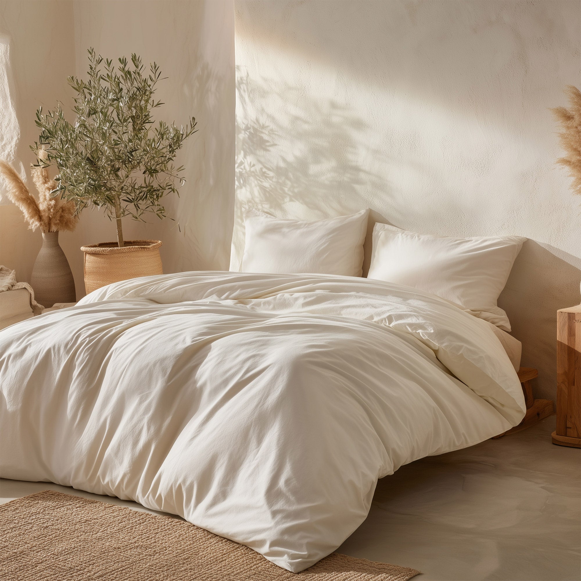 Copripiumino tinta unita 100% cotone + federe 260x240 + 2 (50x90) cm colore Bianco - 4