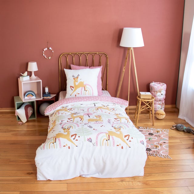 Parure de lit enfant biche forêt - Blanc - 140x200 cm - Coton