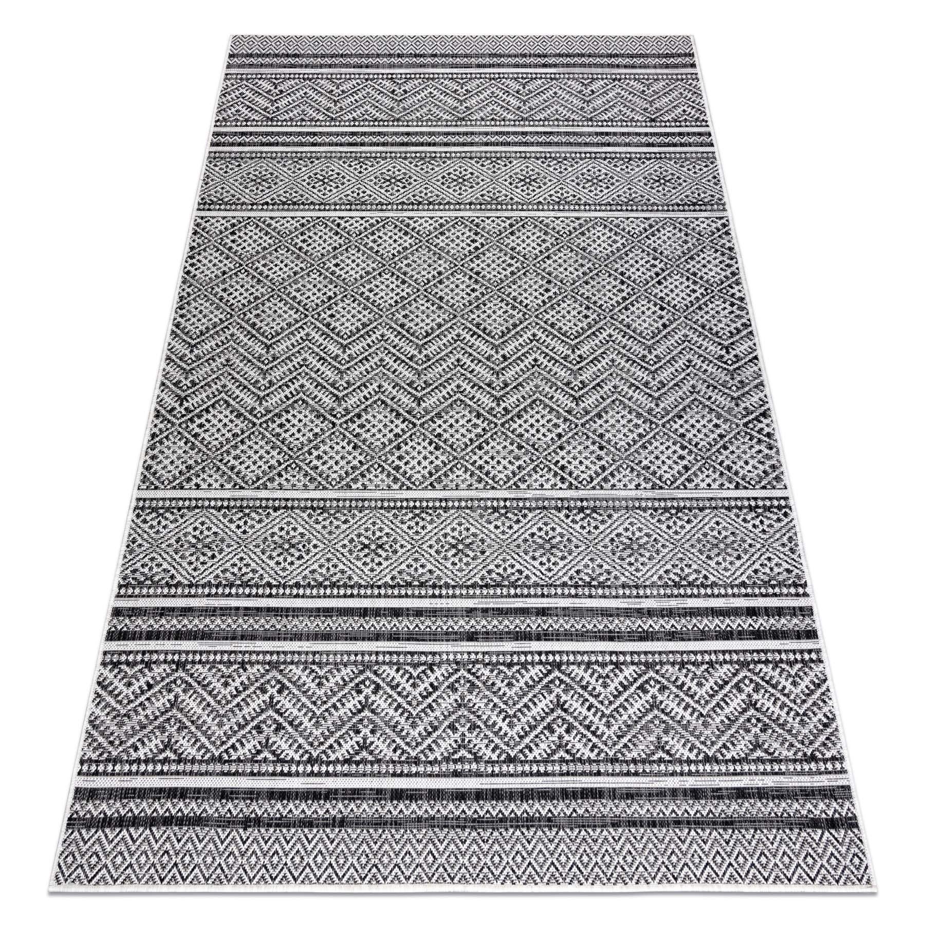 Dywan SZNURKOWY SIZAL SION Zygzag, Romby Boho 22168 płaskie tkanie czarny / ecru 140x190 cm