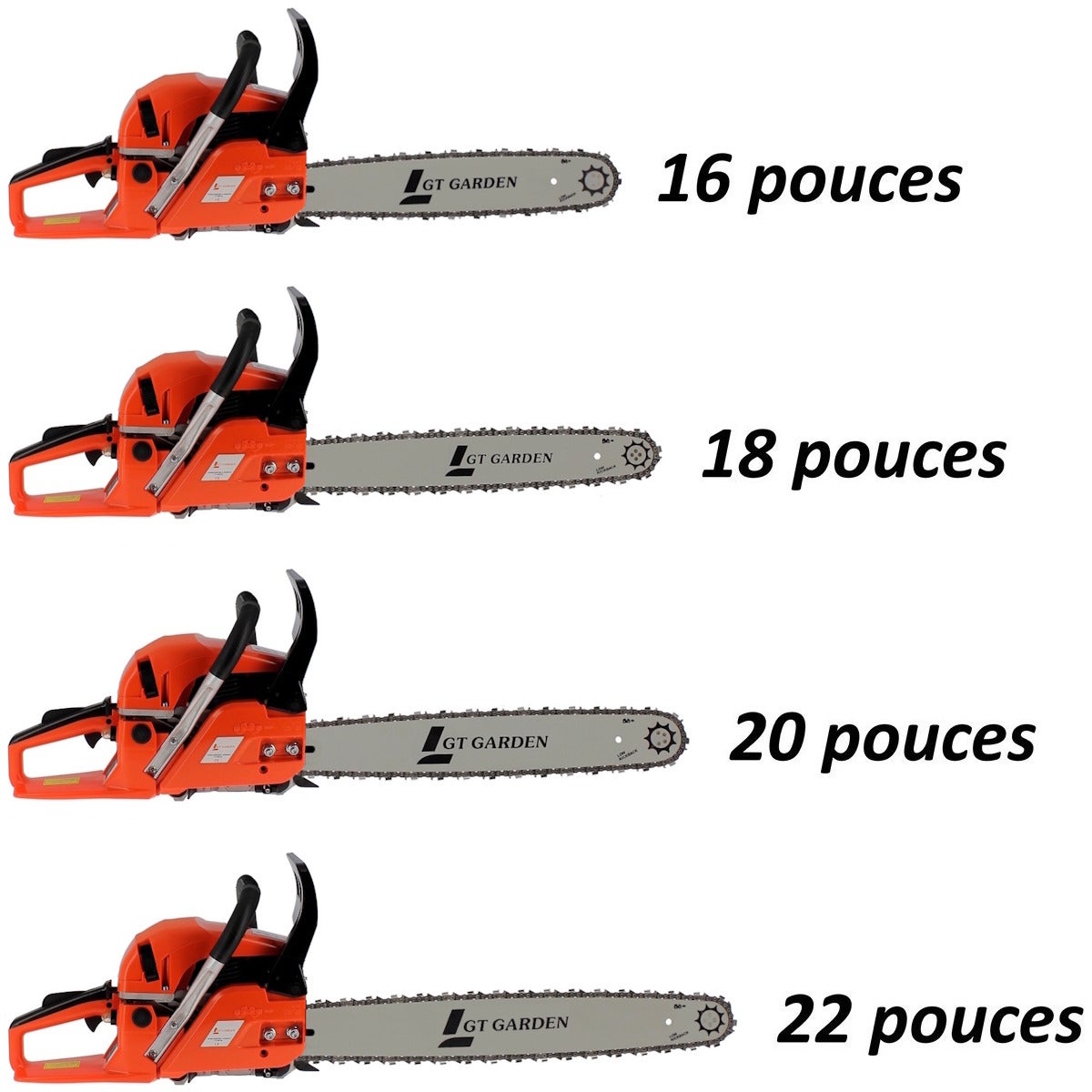Tronçonneuse thermique 62 cm3, 3.5 CV, guide 55 cm, 2 chaînes - GT GARDEN - 8
