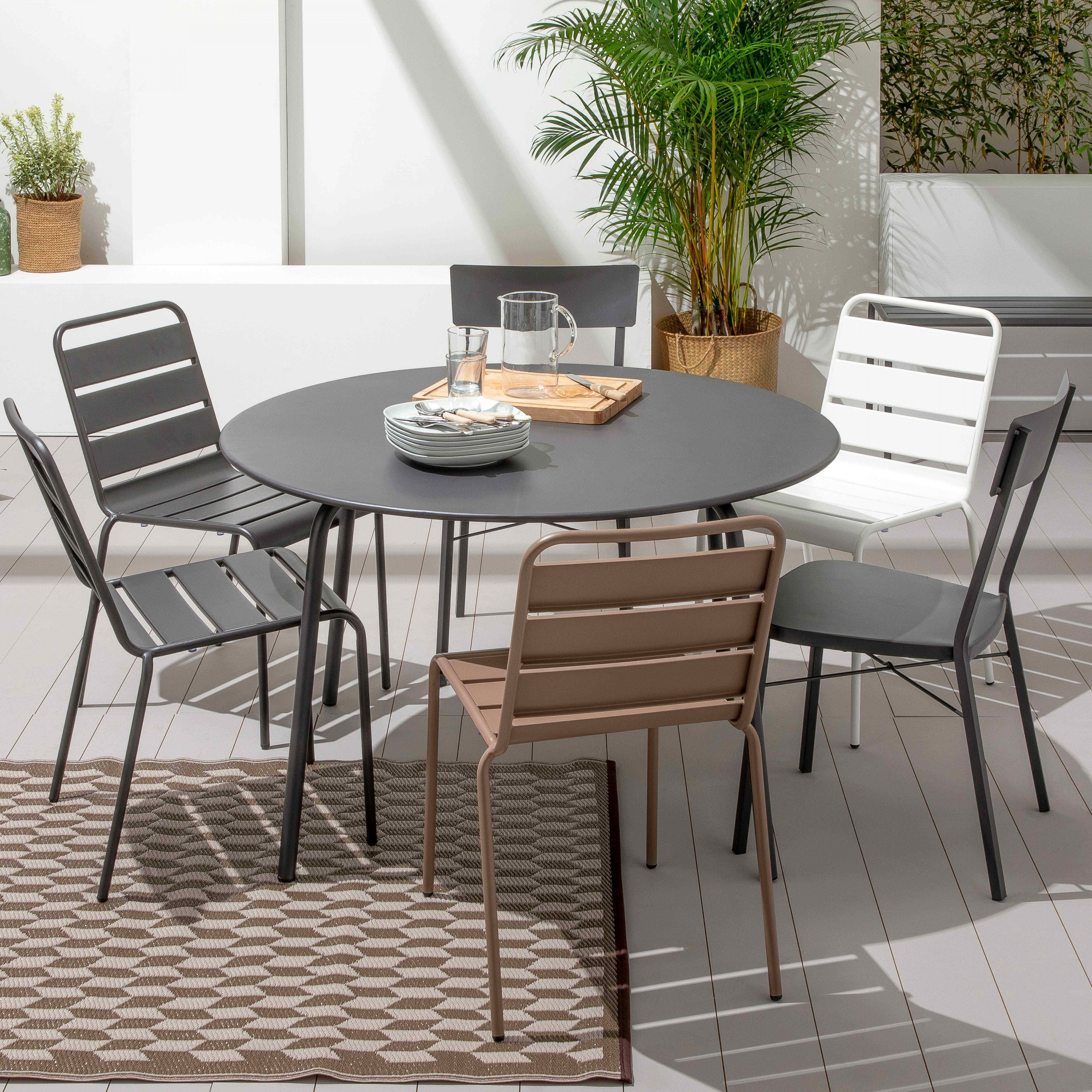 Mesa redonda de jardín de acero antracita de 120 x 72 cm, Palavas - Oviala - 3