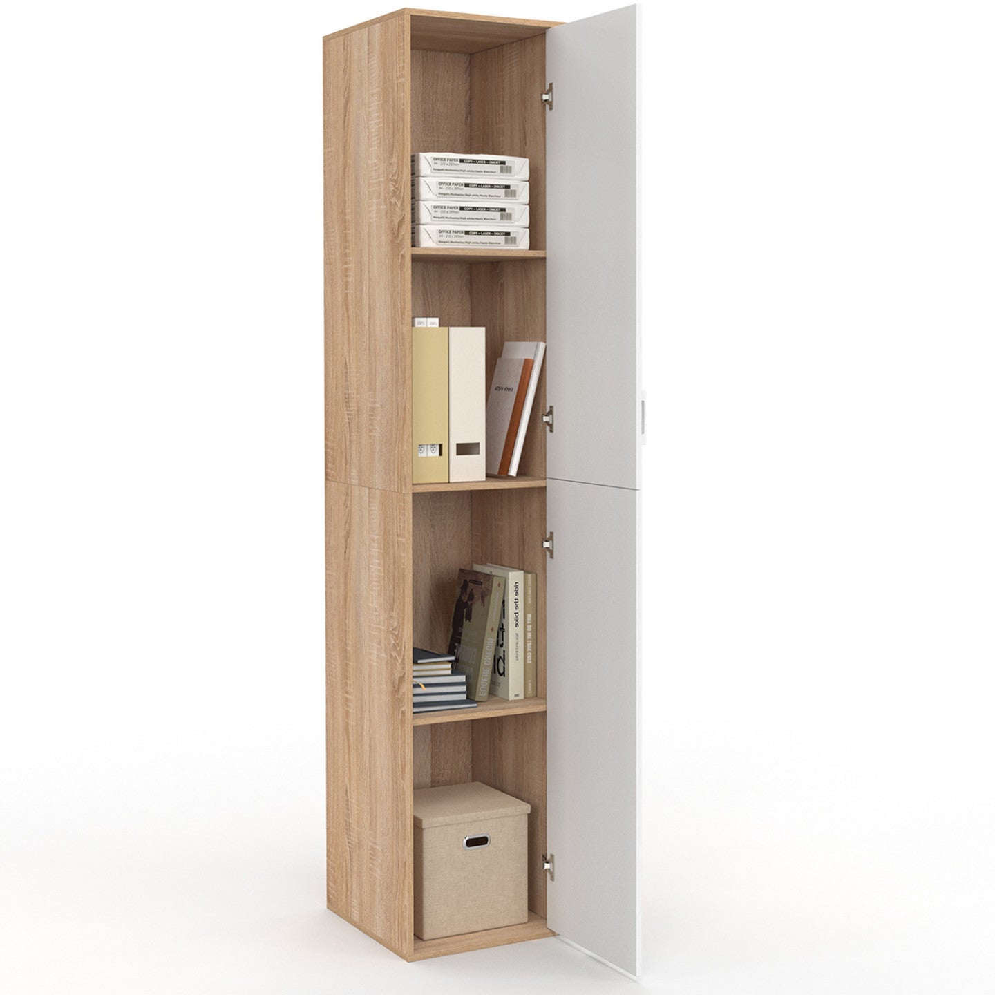 Armoire de bureau 180 cm multifonction SYLVIA blanc et bois 1 porte 3 étagères - 4
