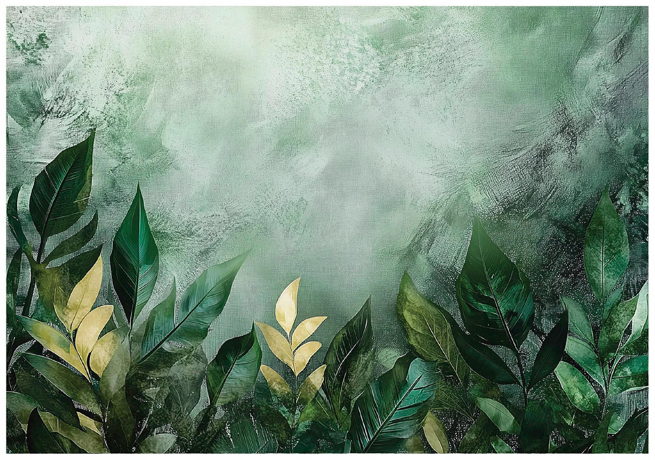 Zdjęcia - Tapeta WALLARENA Fototapeta Liście Zielony Beton Abstrakcja 250x175 cm  Do Sypialni Salonu Kuchni Na Flizelinie