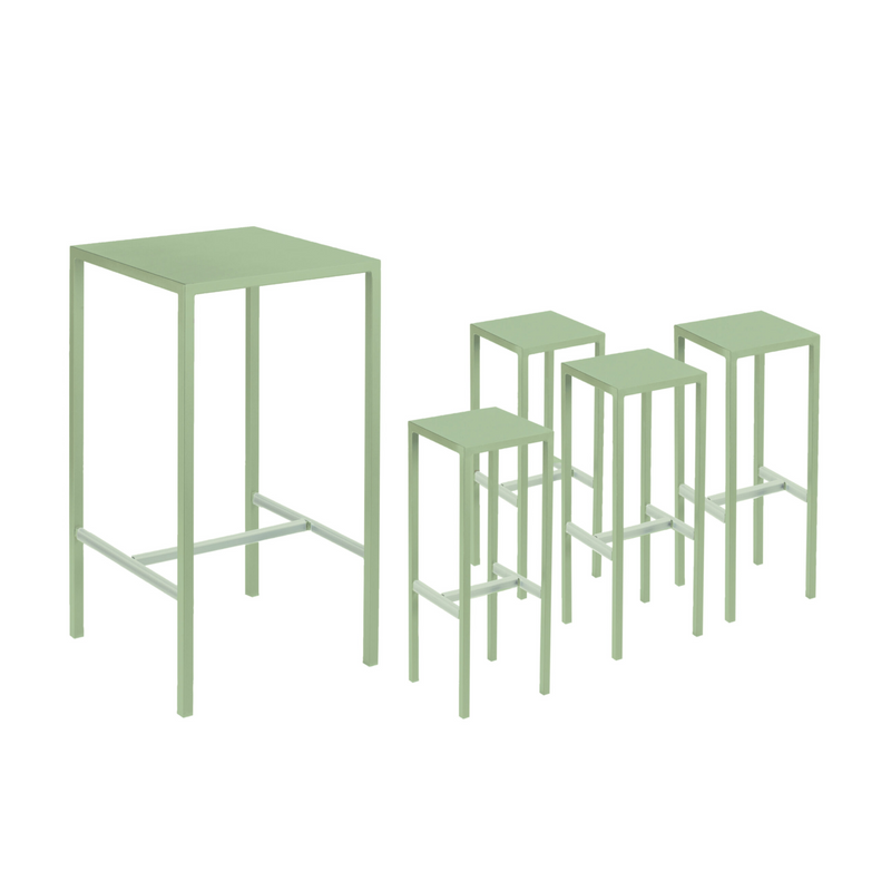 Conjunto de mesa alta + 4 taburetes de jardín de metal "Seaside" Verde salvia