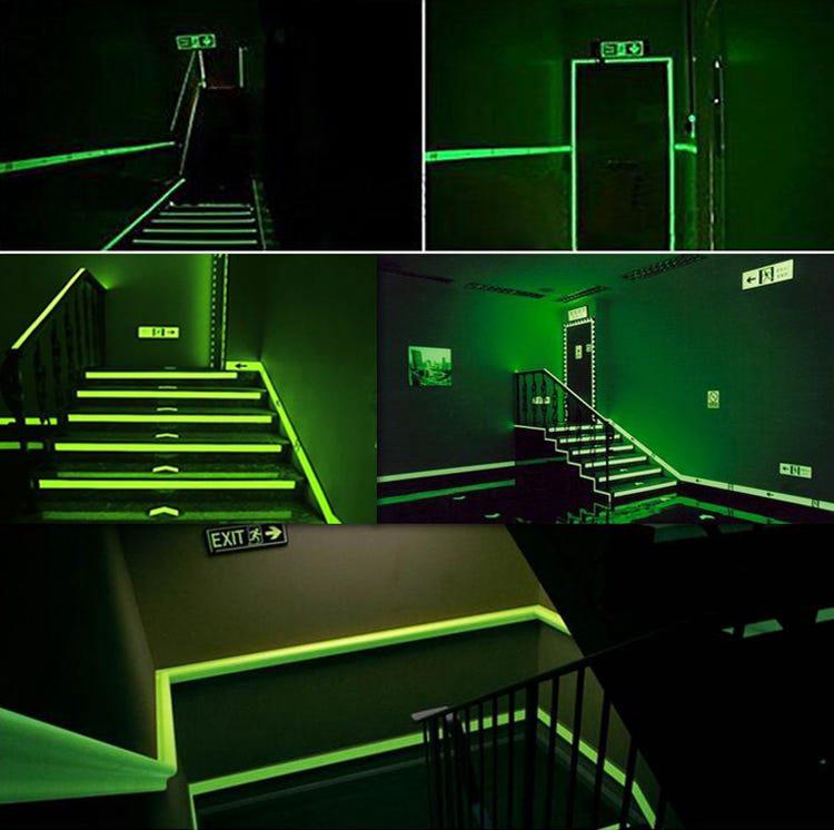 Nastro adesivo fluorescente impermeabile e rimovibile Volumes che si illumina al buio per scale, palcoscenici, ciclismo, garage – 1 cm x 5 m - 4