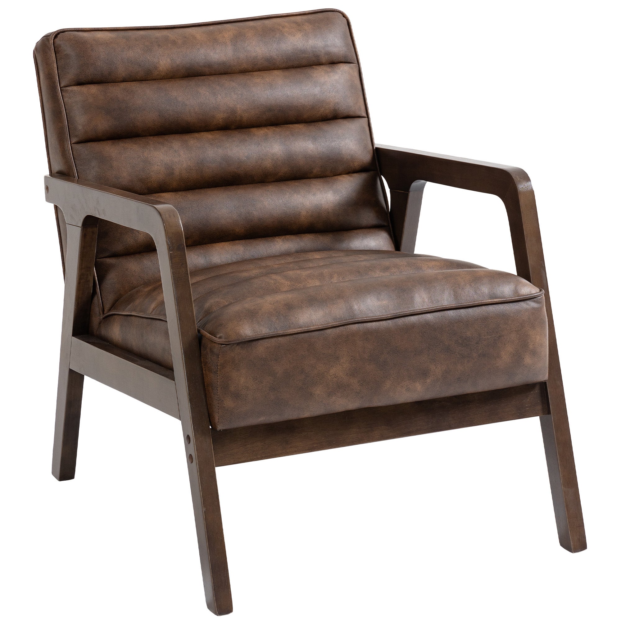 Fauteuil salon, fauteuil d'appoint rembourré en PU avec large assise, coussin épais et structure en bois massif, marron - COMFORTXL - 4