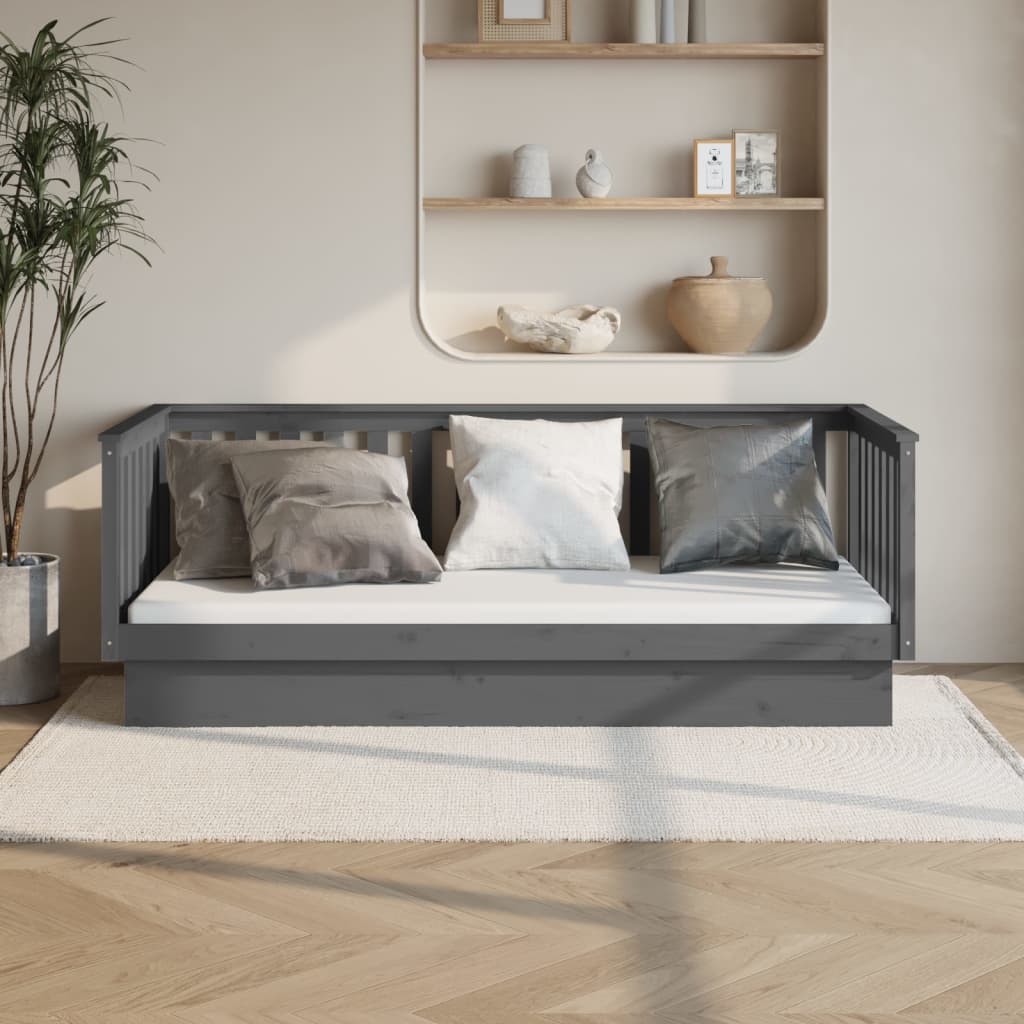 Łóżko Dzienne Szare Drewniane Rama Łóżka Drewniana Ze Stelażem Do Sypialni Pokoju 80x200 cm