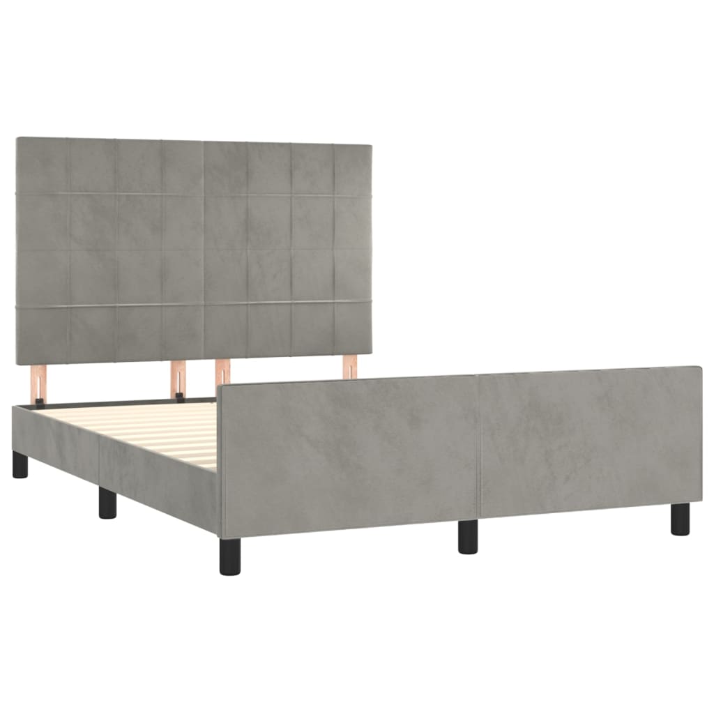 Cadre de lit sans matelas en velours gris clair pour la chambre, 140 × 200 cm - 4