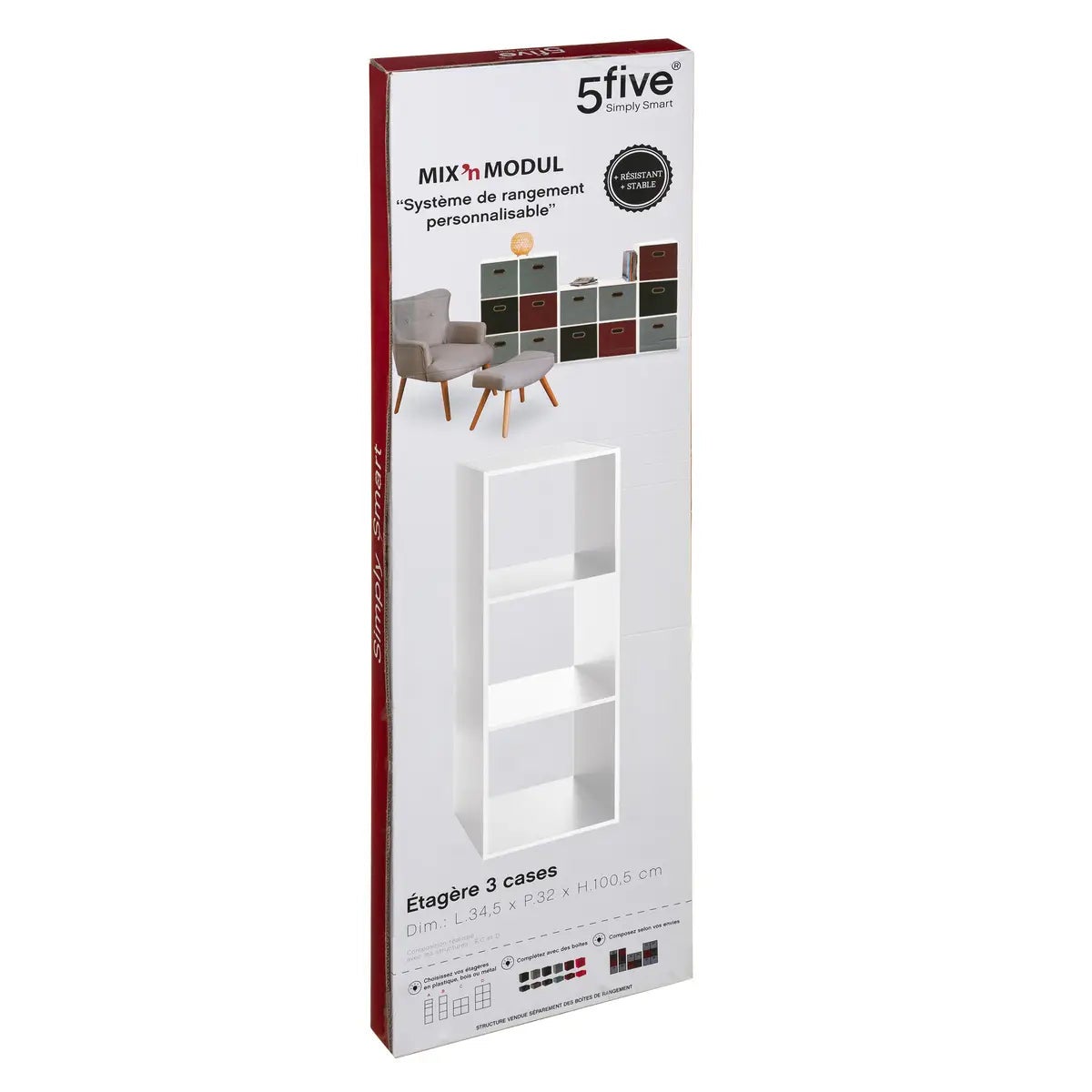 Estante madeira cor branco para 3 caixas de organização 100,5x34,4x32cm astigarraga - 4