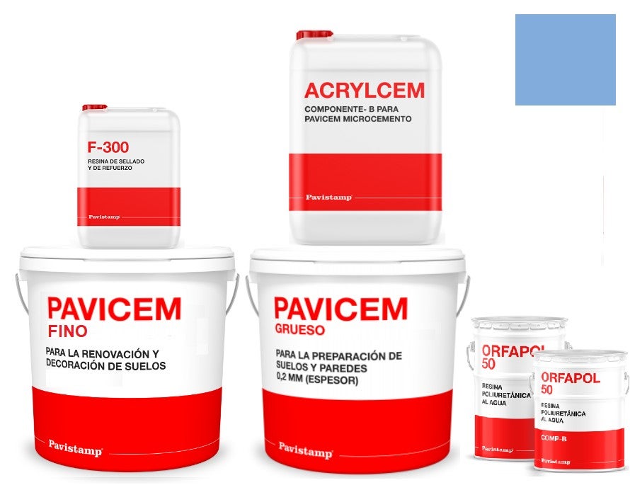 Kit microcemento 8 m2 bicomponente - paredes y suelos cerámica o mortero - poliuretano satinado-azul
