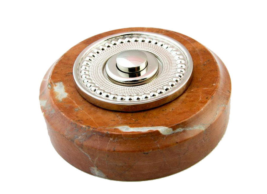 Sonnette Chartreuse filaire bois mélèze rond collerette perlée chrome main image 1