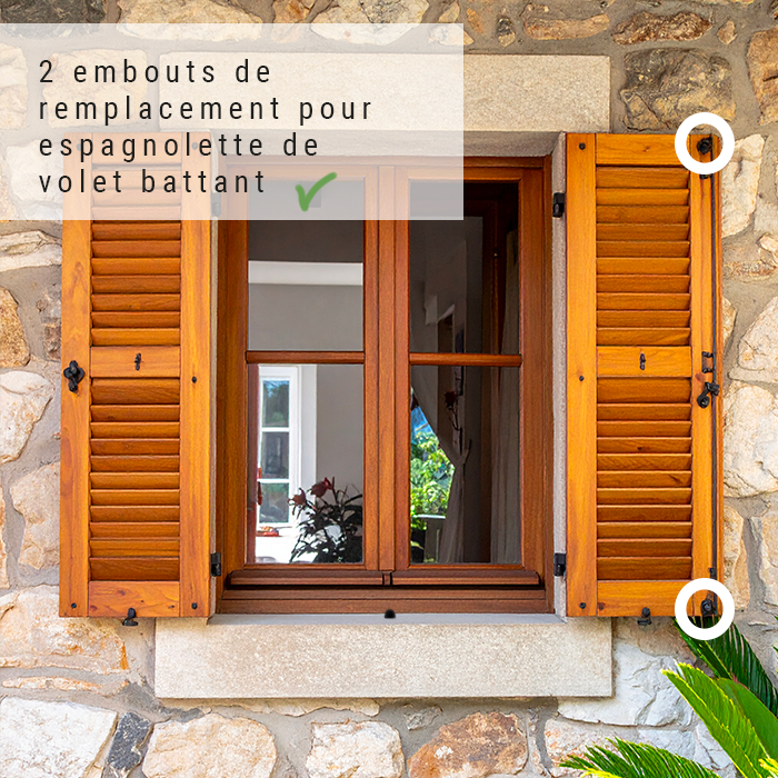 Lot de 2 embouts espagnolette haut et bas – Fermeture volet battant – Polyamide noir – Longue durée – Standard universel - 6