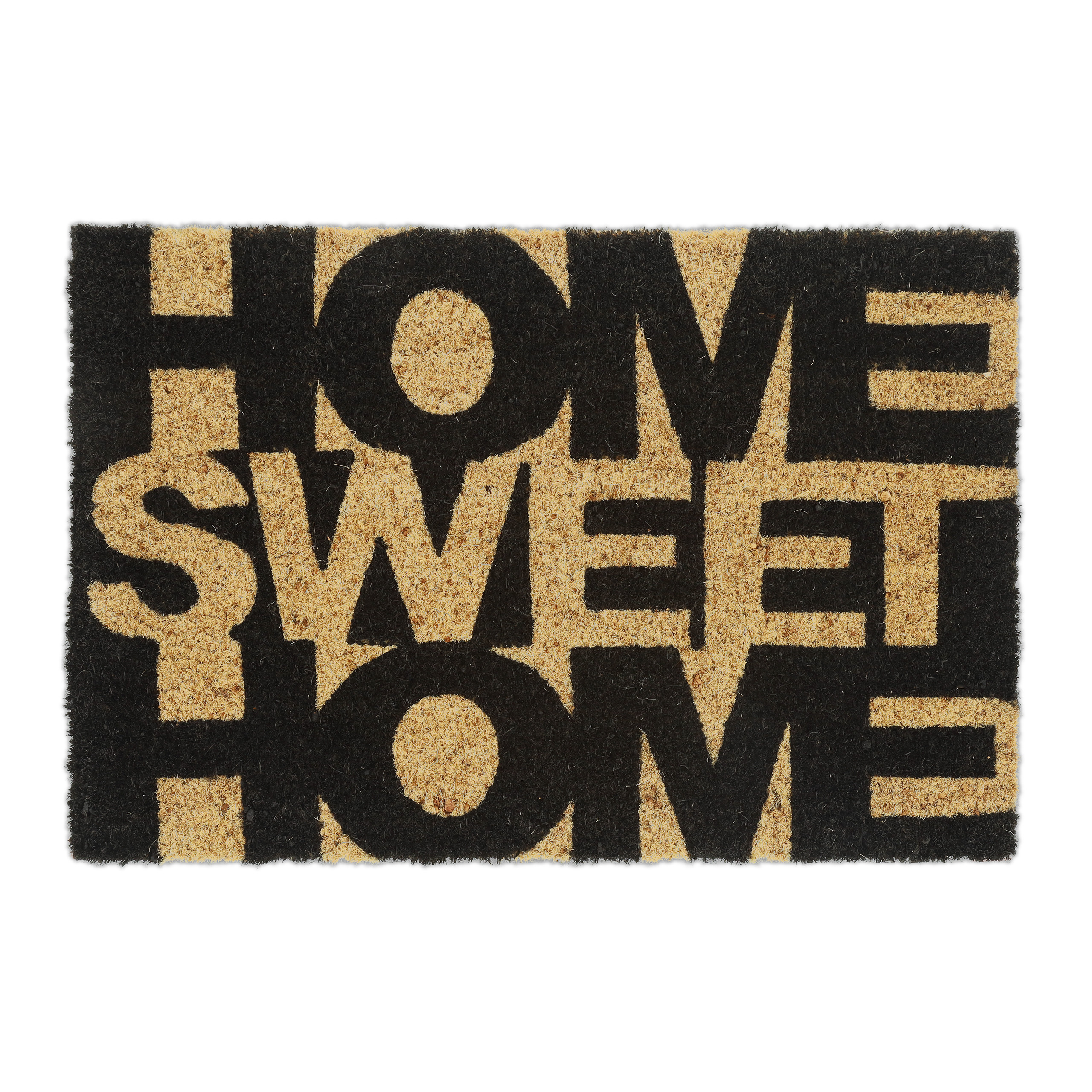 Relaxdays felpudo coco home sweet home, alfombrilla puerta entrada, 60 x 40 cm, interior y exterior, natural y negro