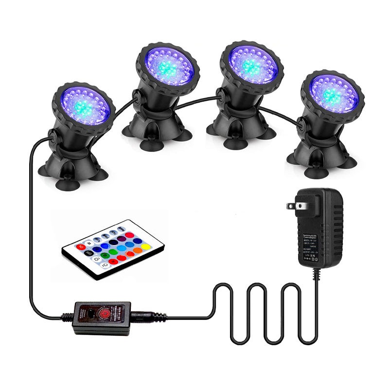 Oświetlenie basenowe – IP68, regulowane, wodoodporne, RGB do ogrodu i basenu, model z jednym do czterech pilotów