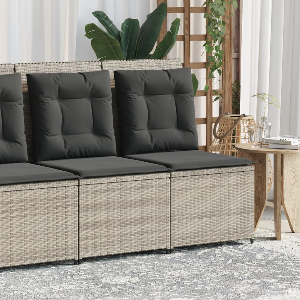 Sofá de jardín reclinable con cojines de resina tejida en gris claro