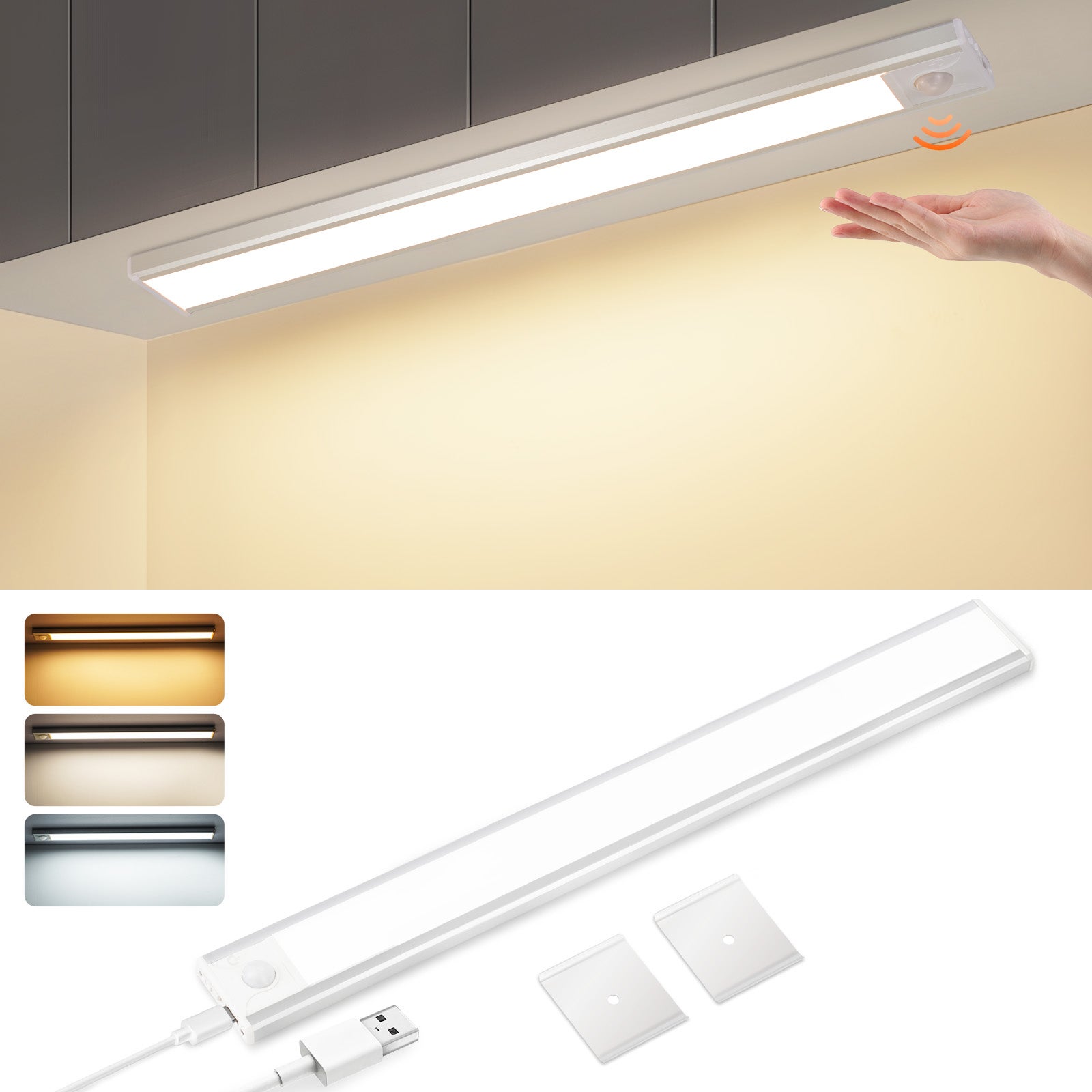 ZMH Lampa LED do szafki srebrna 40cm 3W ściemnialna akumulator 1500mAh i kabel ładujący USB odpowiednia do biur i klatek schodowych