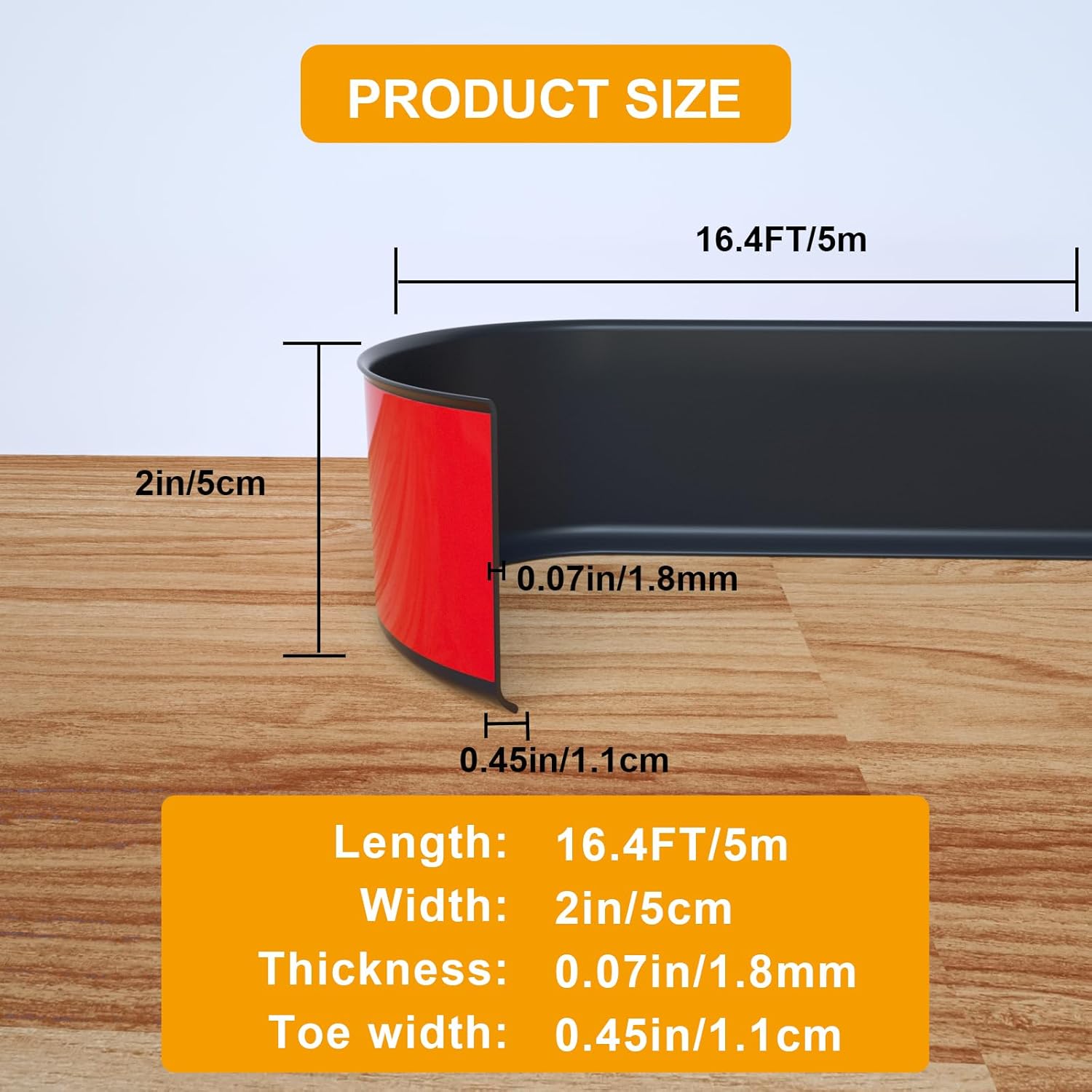 Plinthe flexible autocollante en PVC 5 cm x 5 m (noir) - 2