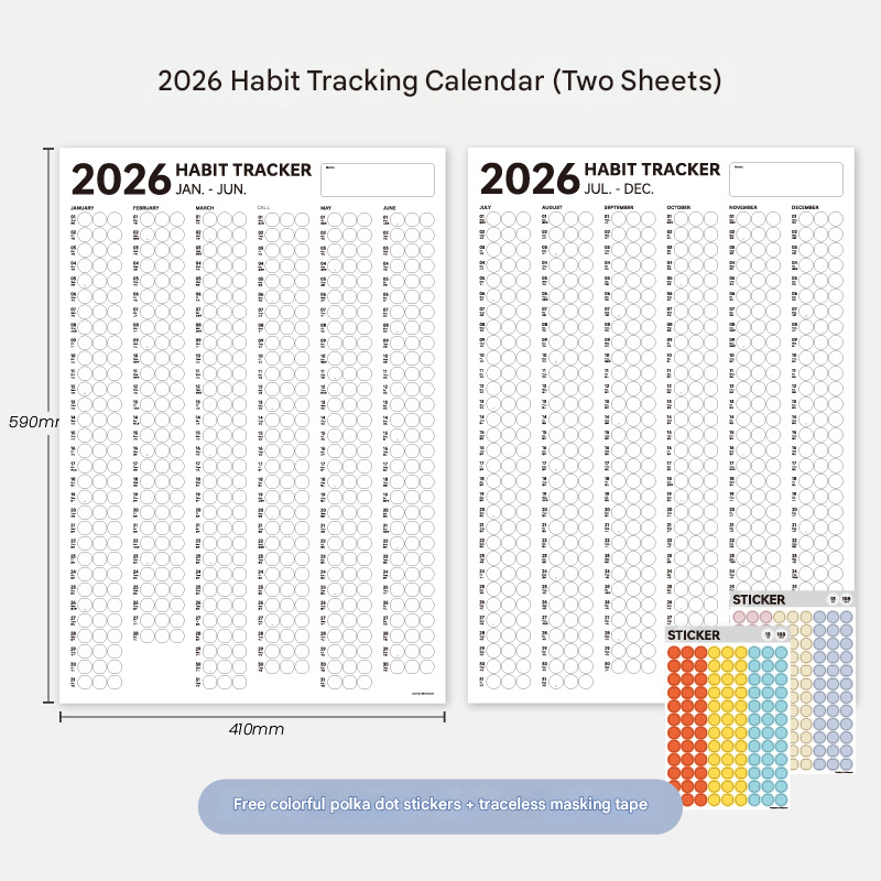 Calendrier mural 2026 pour le suivi de son plan d'autodiscipline, calendrier simple pour le suivi des habitudes, avec autocollants de couleur. - 4
