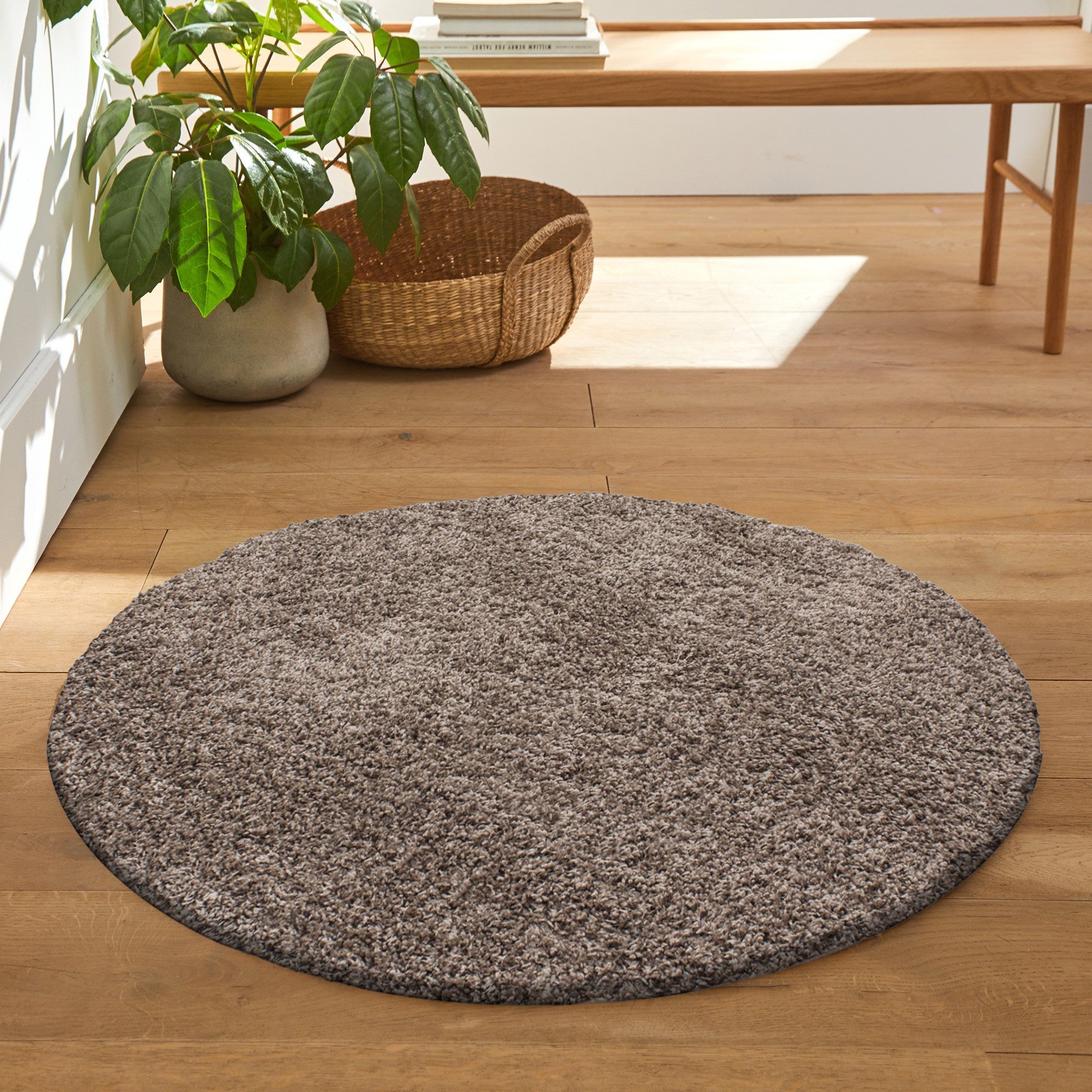 SHAGGY - Tapis Uni Rond - Café 160 x 160 cm - 2