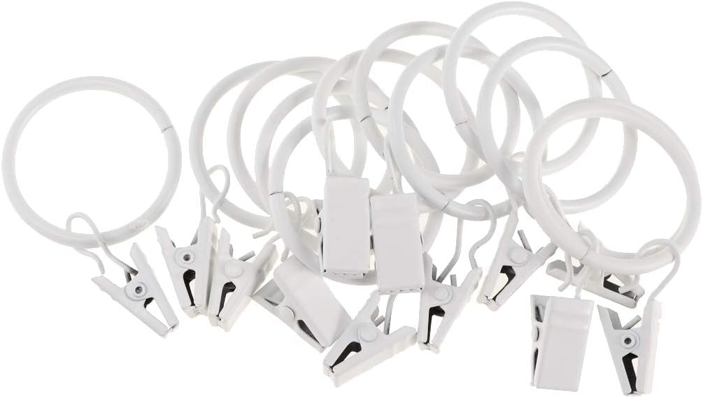 20 Pièces Anneaux de Rideaux avec Pinces, Pince Polyvalente en Métal pour Tringle à Rideaux, Pinces avec pour Maison, Porcelaine Blanche Ø 32 mm - 3