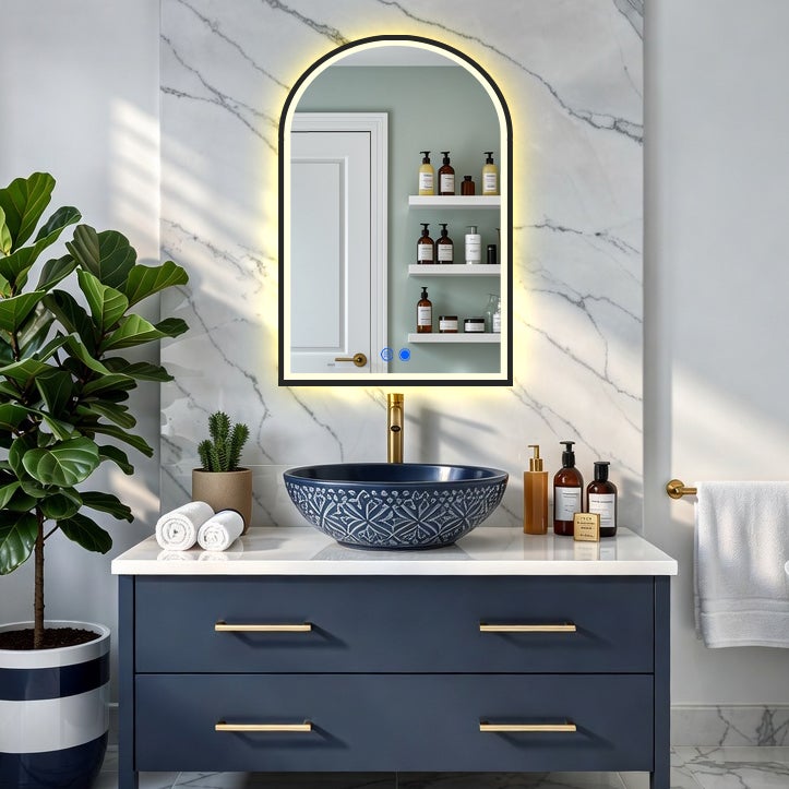 Miroir salle de bain LED forme arche 60x90 cm ARTFORMA – rétroéclairé, anti-buée, tactile, noir mat - 8