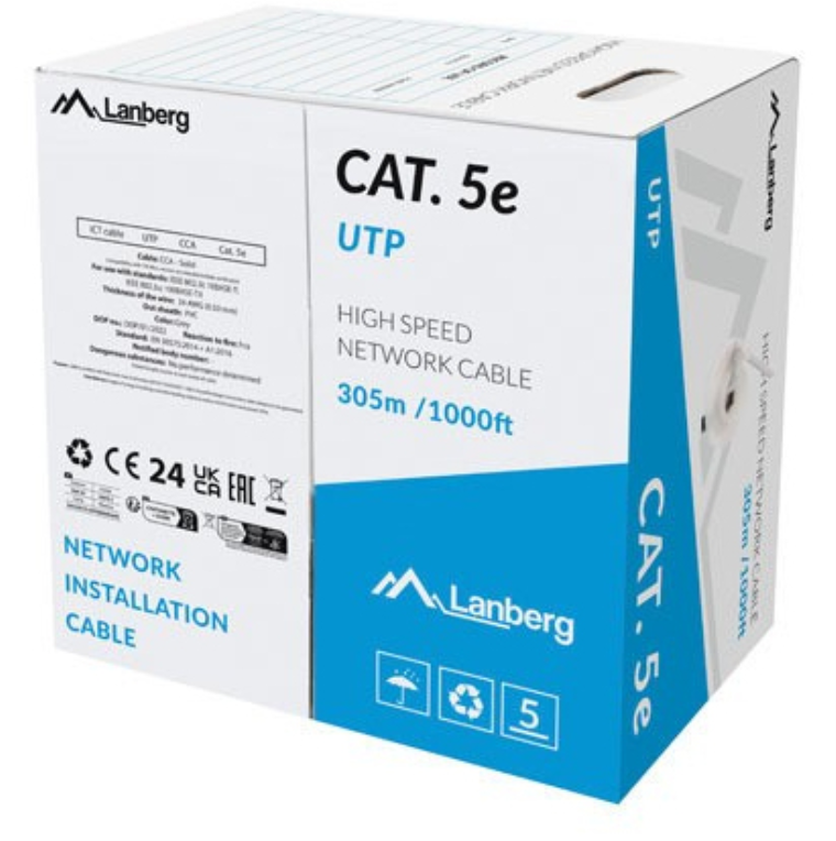 Lanberg Bobina Cable Red Cat.5e Utp Rj45 Solido Cca 305M Fluke Passed Gris , Leroy Merlin
