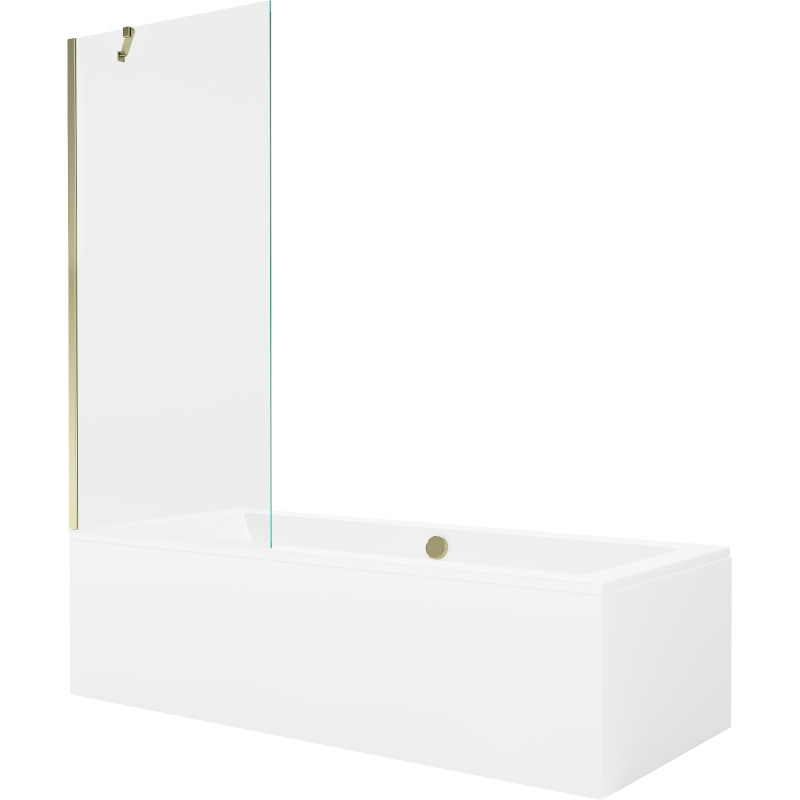 Mexen Cube wanna prostokątna 170 x 80 cm z obudową i parawanem 1-skrzydłowym 80 cm, transparent, złoty - 550517080X9508000050