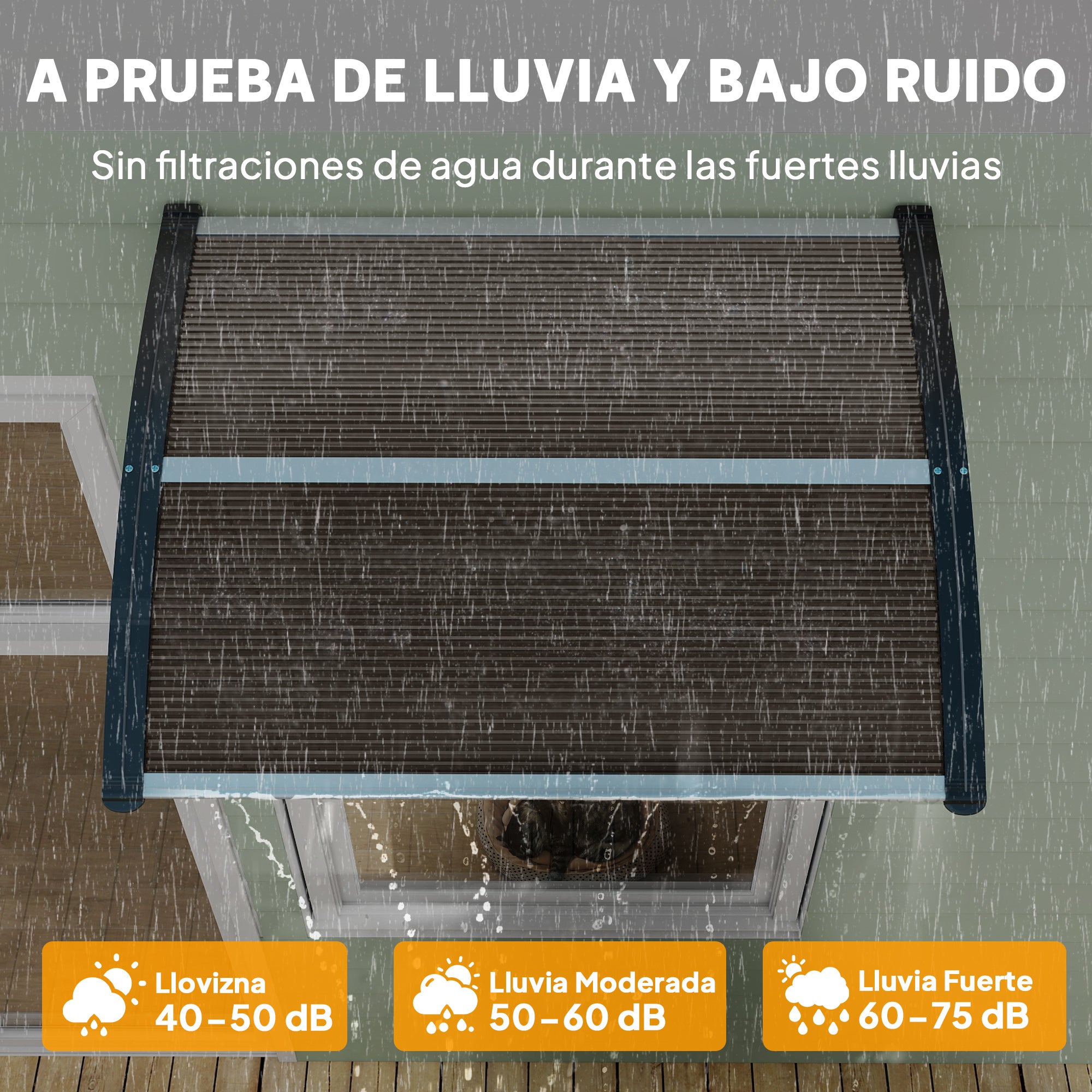 Marquise de Proteção Outsunny Liga de Alumínio, PP e PC Marrom e Preto 75x100x23 cm - 5