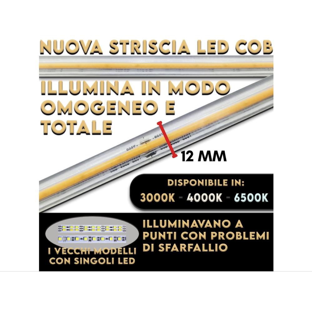 Striscia Led Cob 220V Alta Luminosità 288 Luci al Metro Ip65 Impermeabile Luce Effetto Neon Diverse Misure e Colori Decorazione COB 1MT 6500K - 8