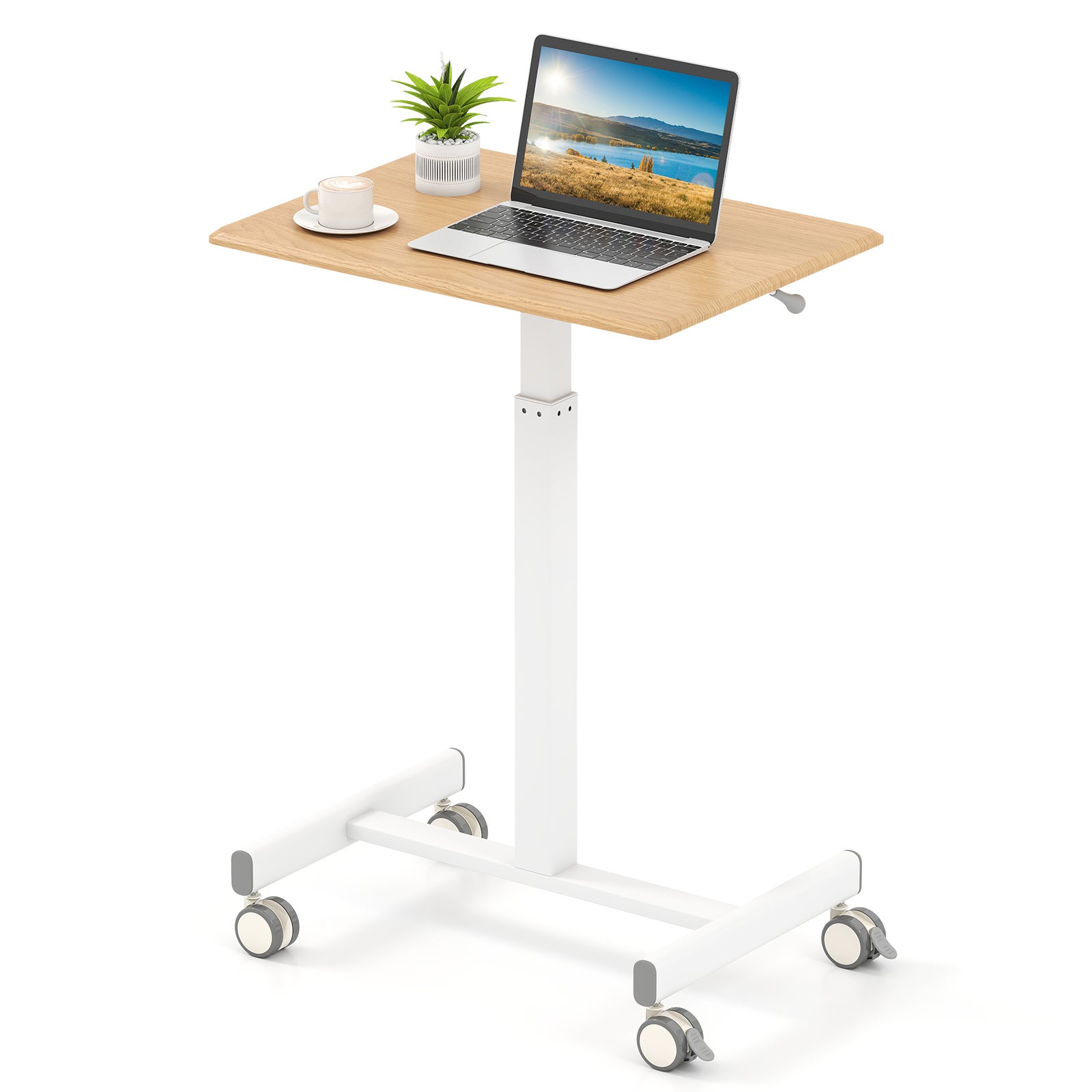 Table Mobile Réglable en Hauteur Assis Debout, avec Vérin à Gaz, Roues — free download