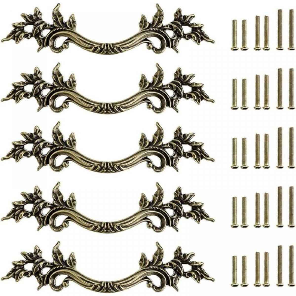 Lot De 5 Poignées Vintage Argent – Tirage Pour Porte Ou Placard, Alliage Zinc