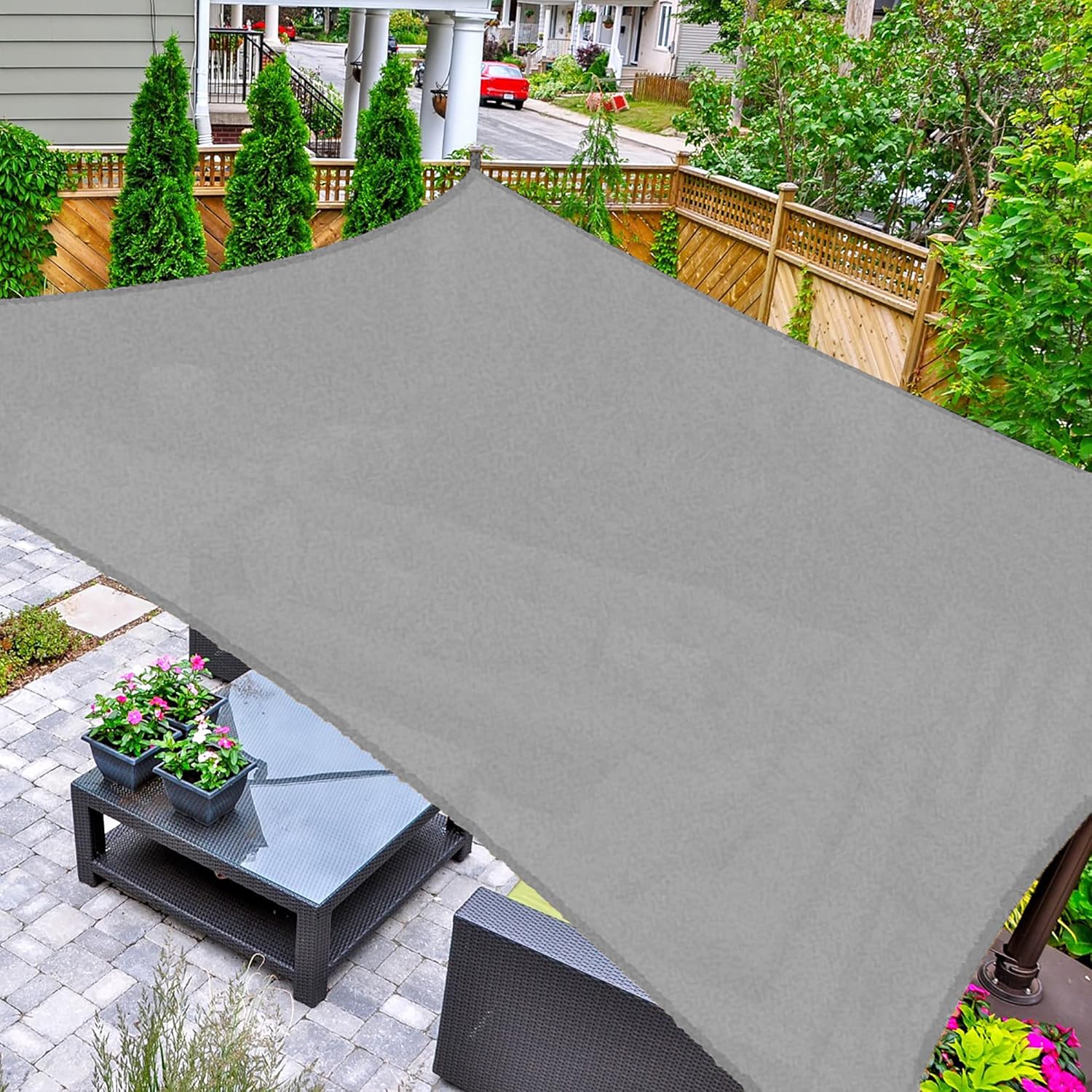 Voile d'ombrage rectangulaire, anti-UV, pour terrasse, jardin, pelouse, activités de plein air, plage, 3 x 5 m, gris. - 2