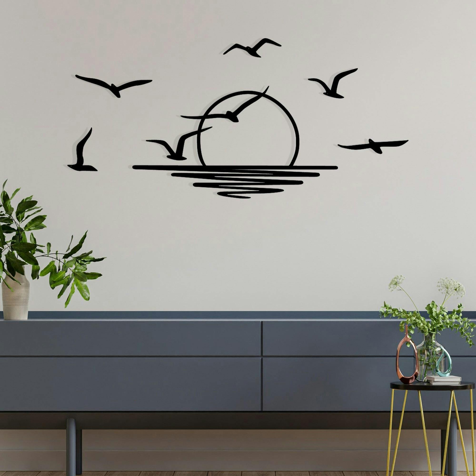 Décoration murale métal noir – coucher de soleil et oiseaux - 3
