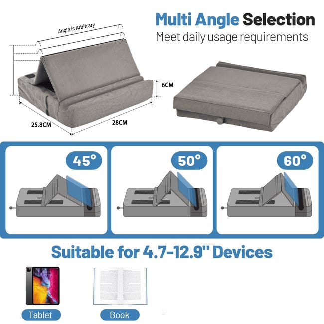 KDD Cuscino per iPad e Tablet, Supporto Multiangolare con Porta Stilo, Compatibile con iPad Pro 12.9 Mini, Telefoni, Libri - Grigio KDD Cuscino per iPad e Tablet, Supporto Multiangolare con Porta Stilo, Compatibile con iPad Pro 12.9 Mini, Telefoni, Libri - Grigio