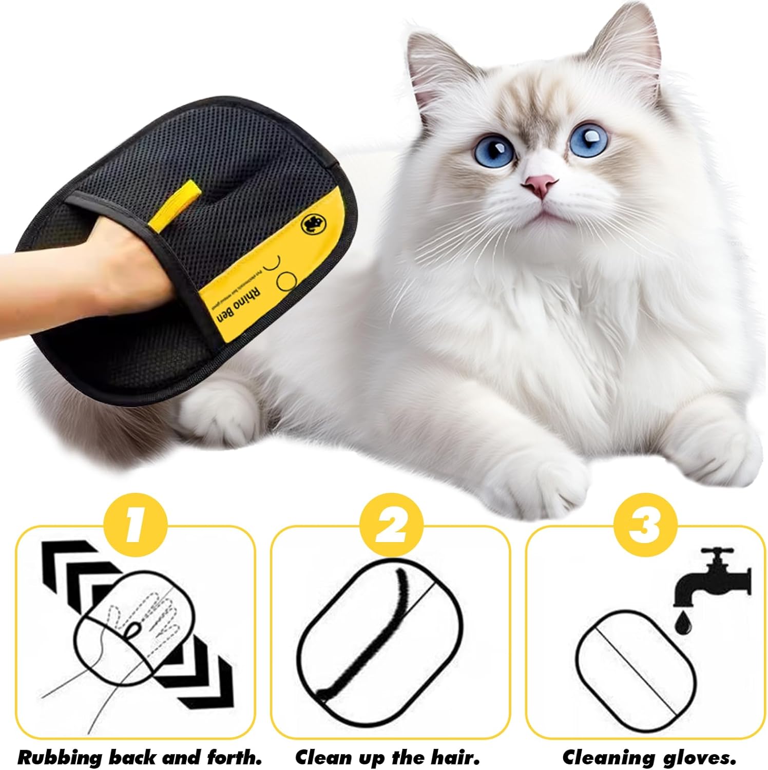 Lot de 2 gants de toilettage double face pour animaux domestiques, antistatiques, pour le lavage, l' des poils, le toilettage - 3